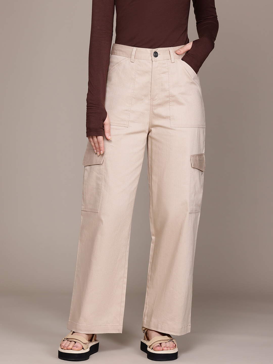 

The Roadster Lifestyle Co. Women Cargo Trousers, Beige