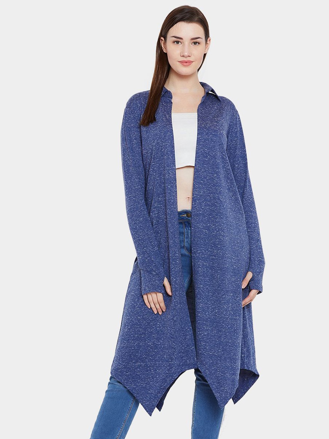 

Hypernation Women Checked Longline Shrug, Blue