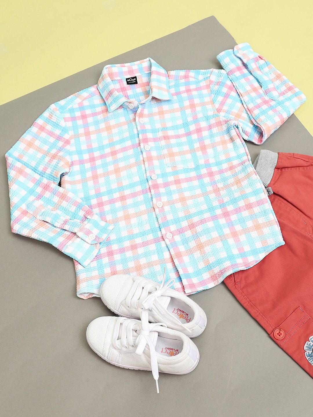 

Hoop Boys Slim Fit Gingham Checks Opaque Checked Casual Shirt, Multi