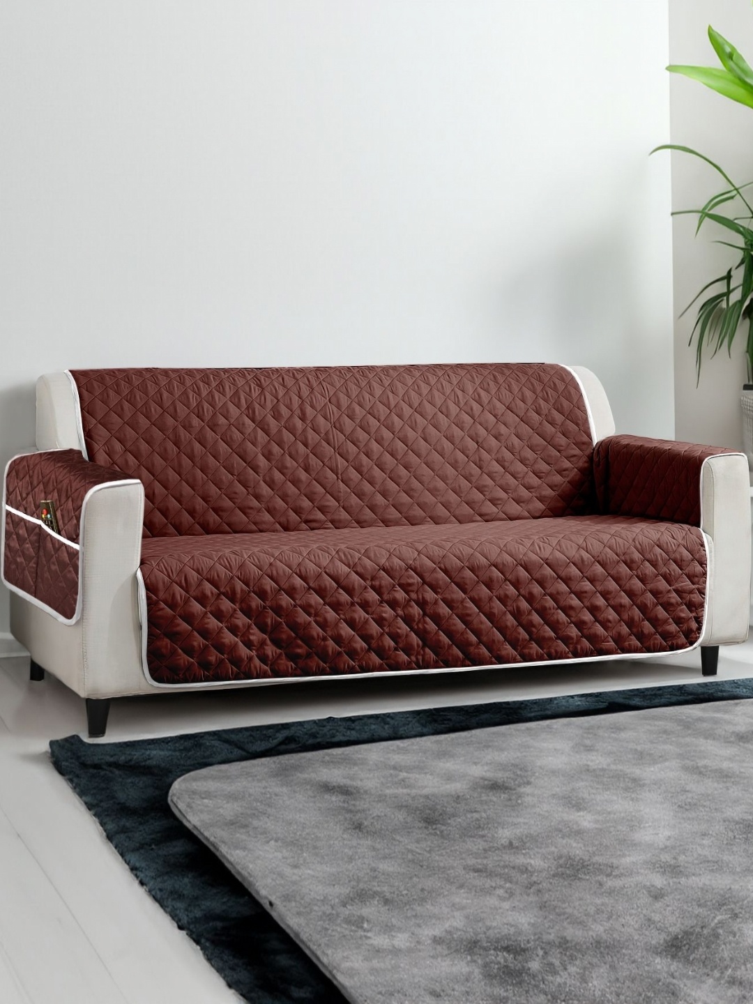 

Cortina Brown & Grey Self Design Reversible 3 Seater Sofa Cover With Arms