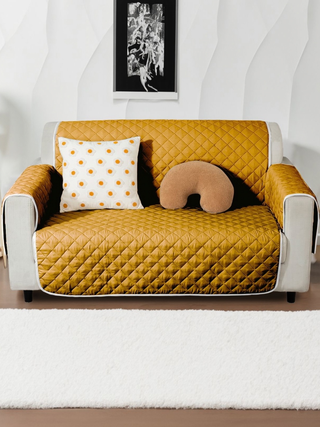 

Cortina Yellow & Brown Polyester 1 Piece Sofa Cover With Arms