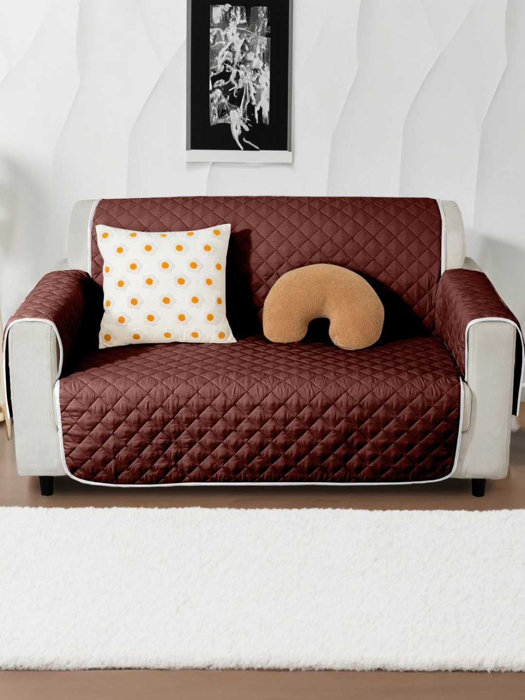 

Cortina Brown & Grey Polyester 1 Piece Sofa Cover With Arms