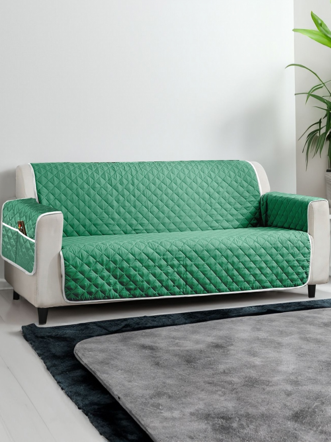 

Cortina Sea Green & Black Polyester 1 Piece Sofa Cover With Arms