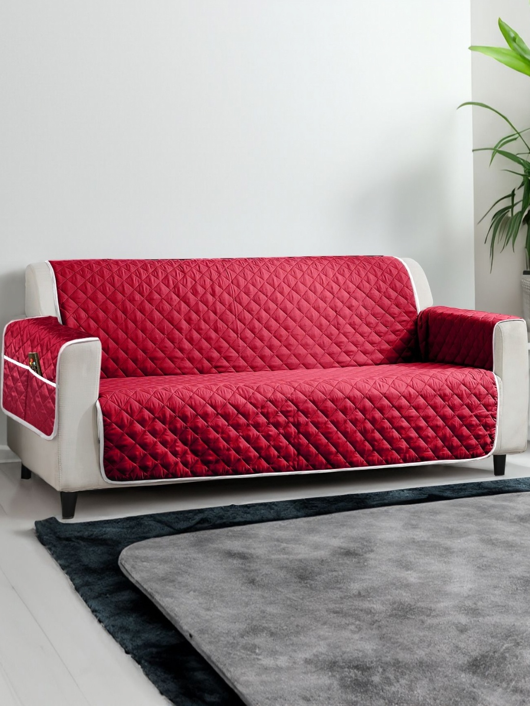 

Cortina Red & Brown Polyester 1 Piece Sofa Cover With Arms