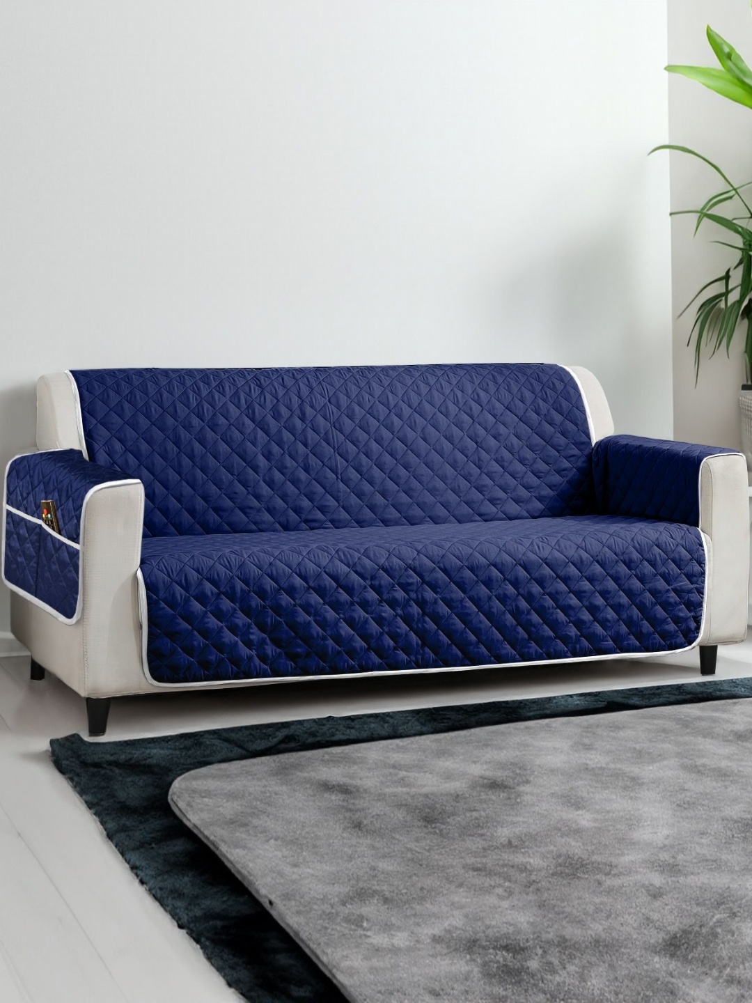 

Cortina Navy Blue & Brown Reversible 3 Seater Sofa Cover With Arms