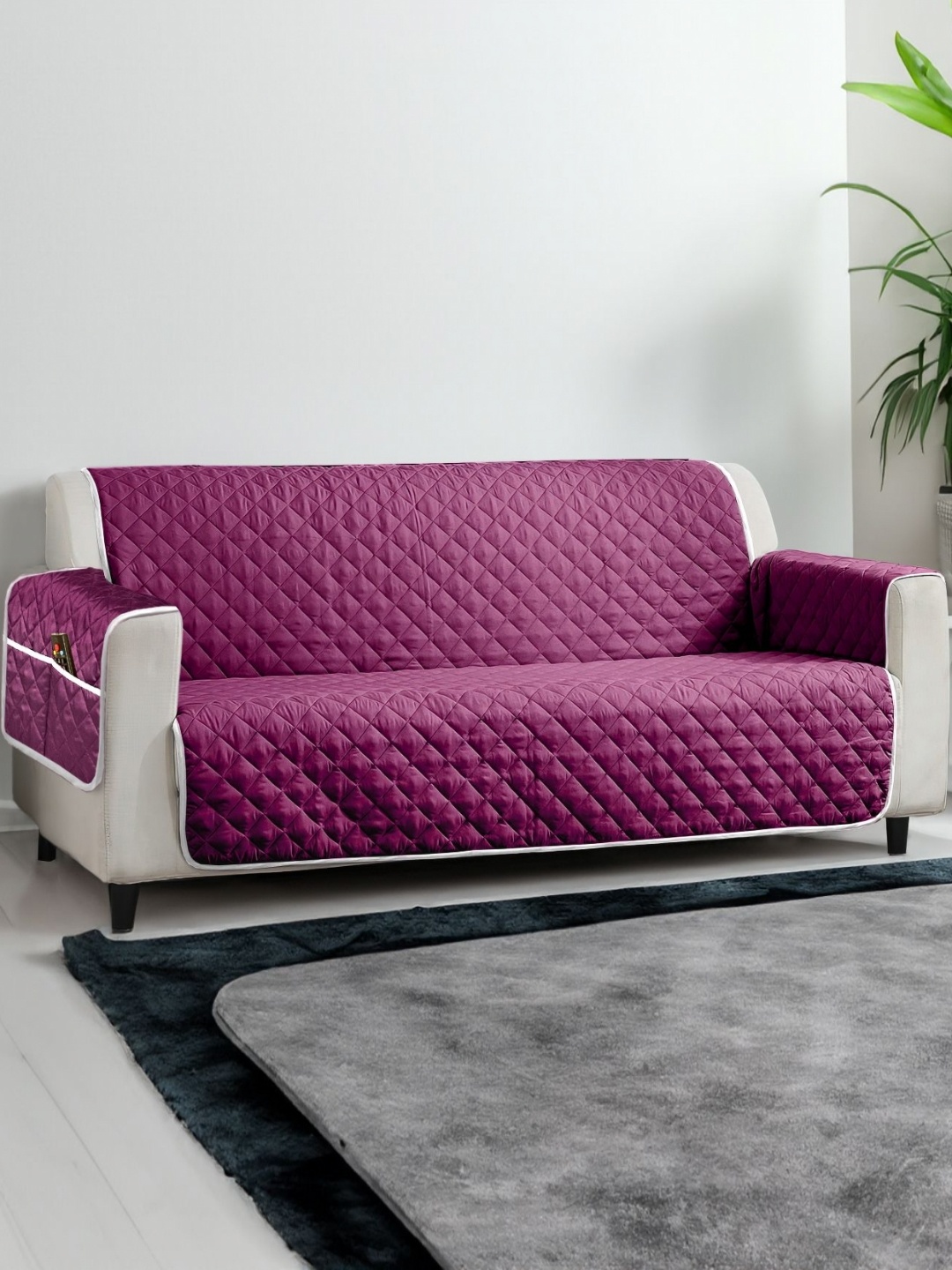 

Cortina Purple & Brown Polyester 1 Piece Sofa Cover With Arms
