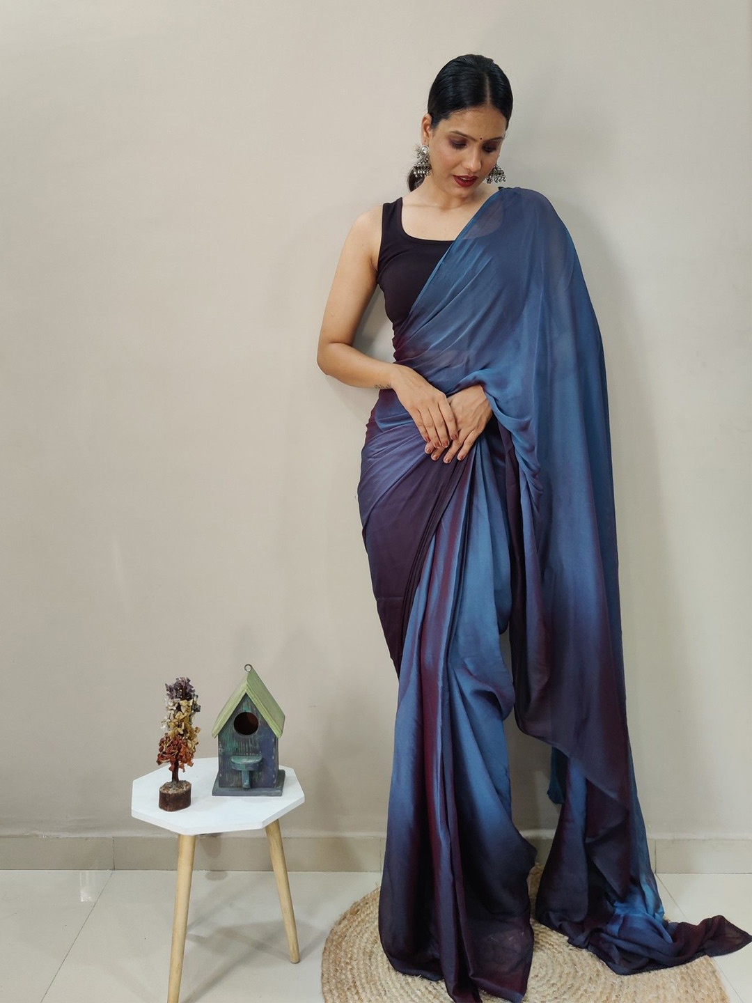 

LeeliPeeri Designer Ombre Pure Georgette Ready to Wear Saree, Blue