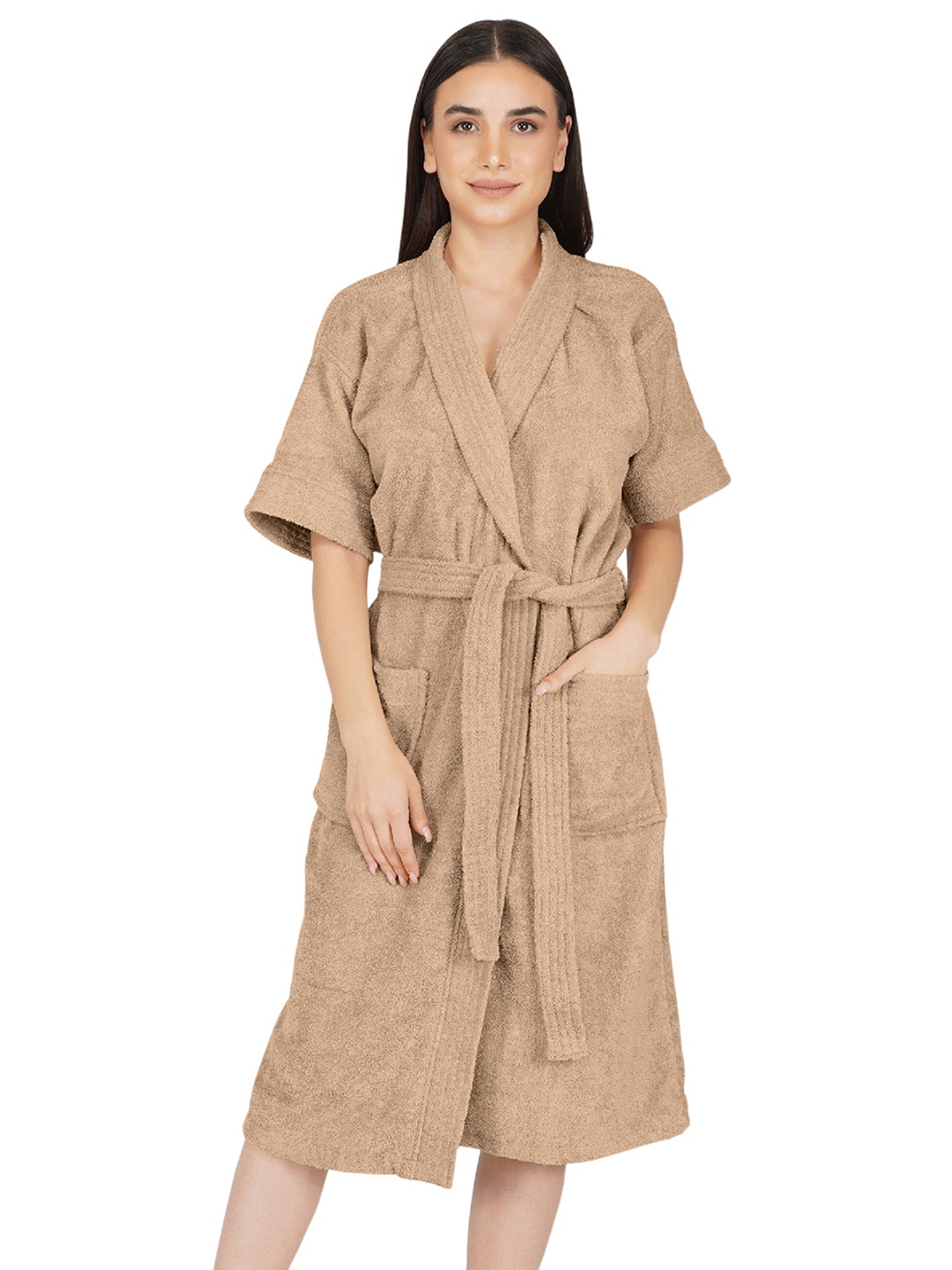 

RANGOLI Women Canningvale Pure Cotton Bath Robe, Beige
