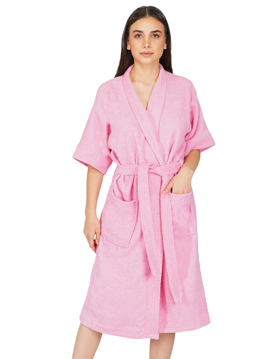 

RANGOLI Noble Women Pure Cotton Bath Robe, Pink