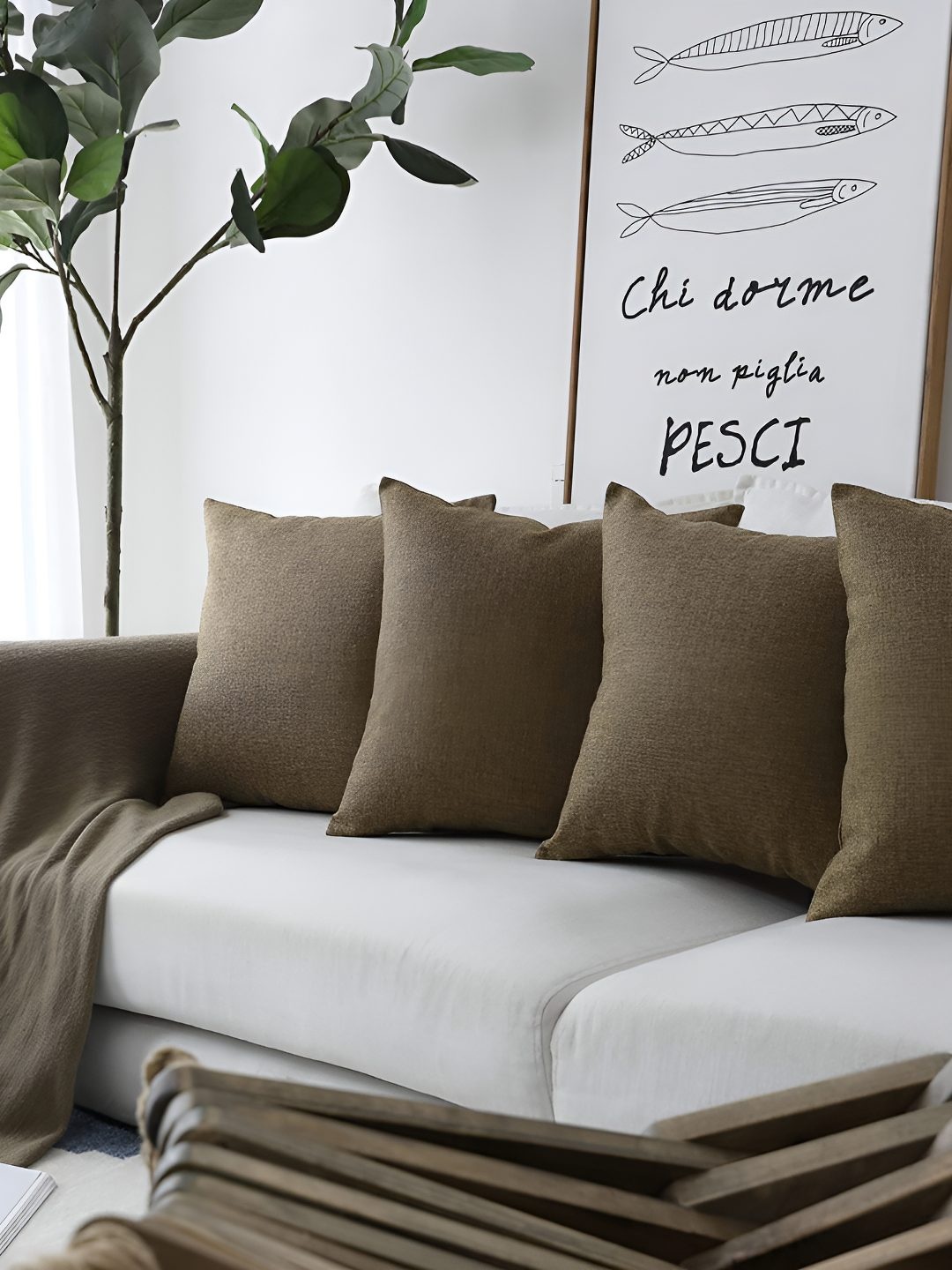 

CASA-NEST Khaki Set of 5 Square Cushion Covers