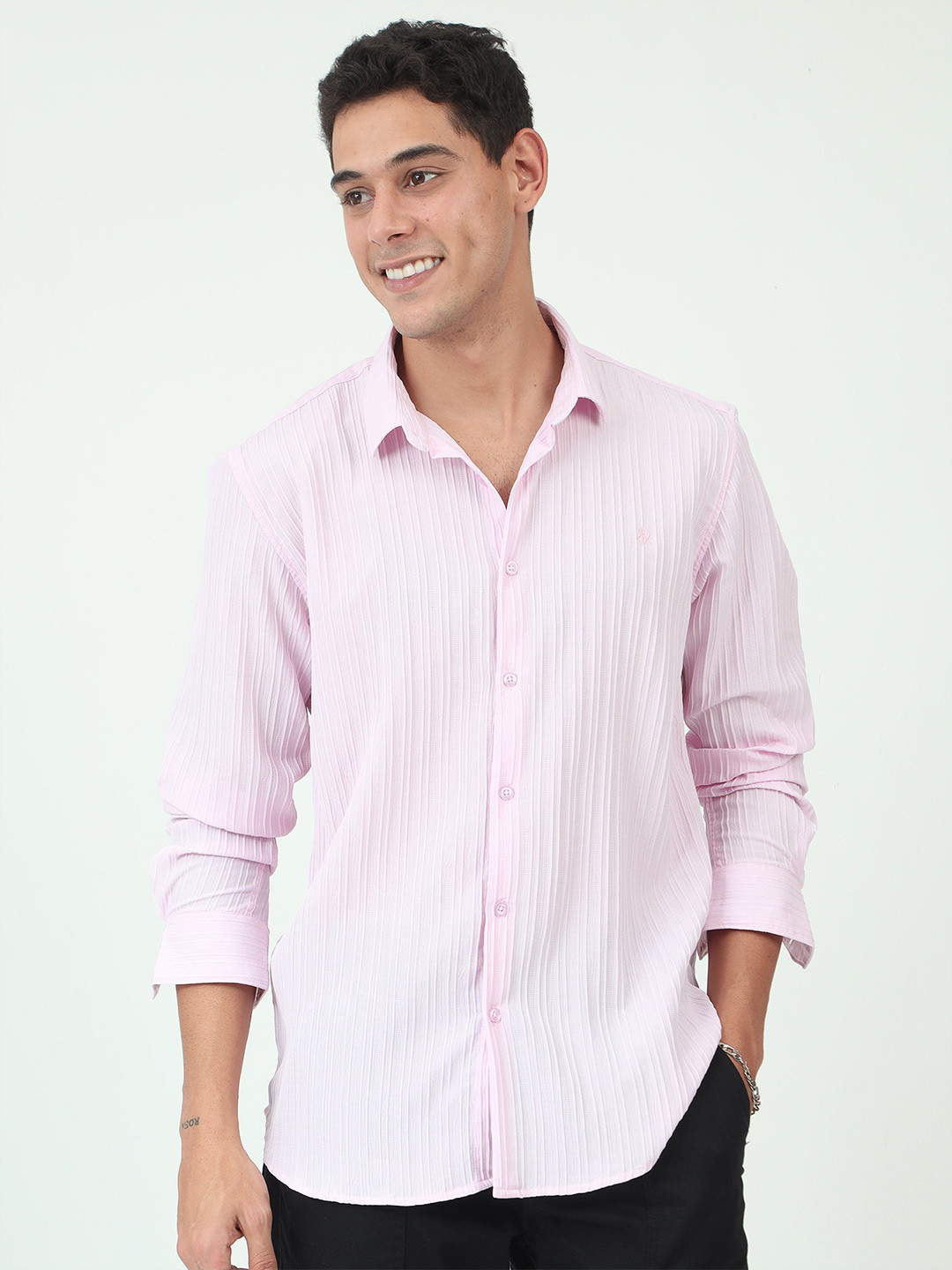 

SORATIA Men Opaque Striped Casual Shirt, Pink