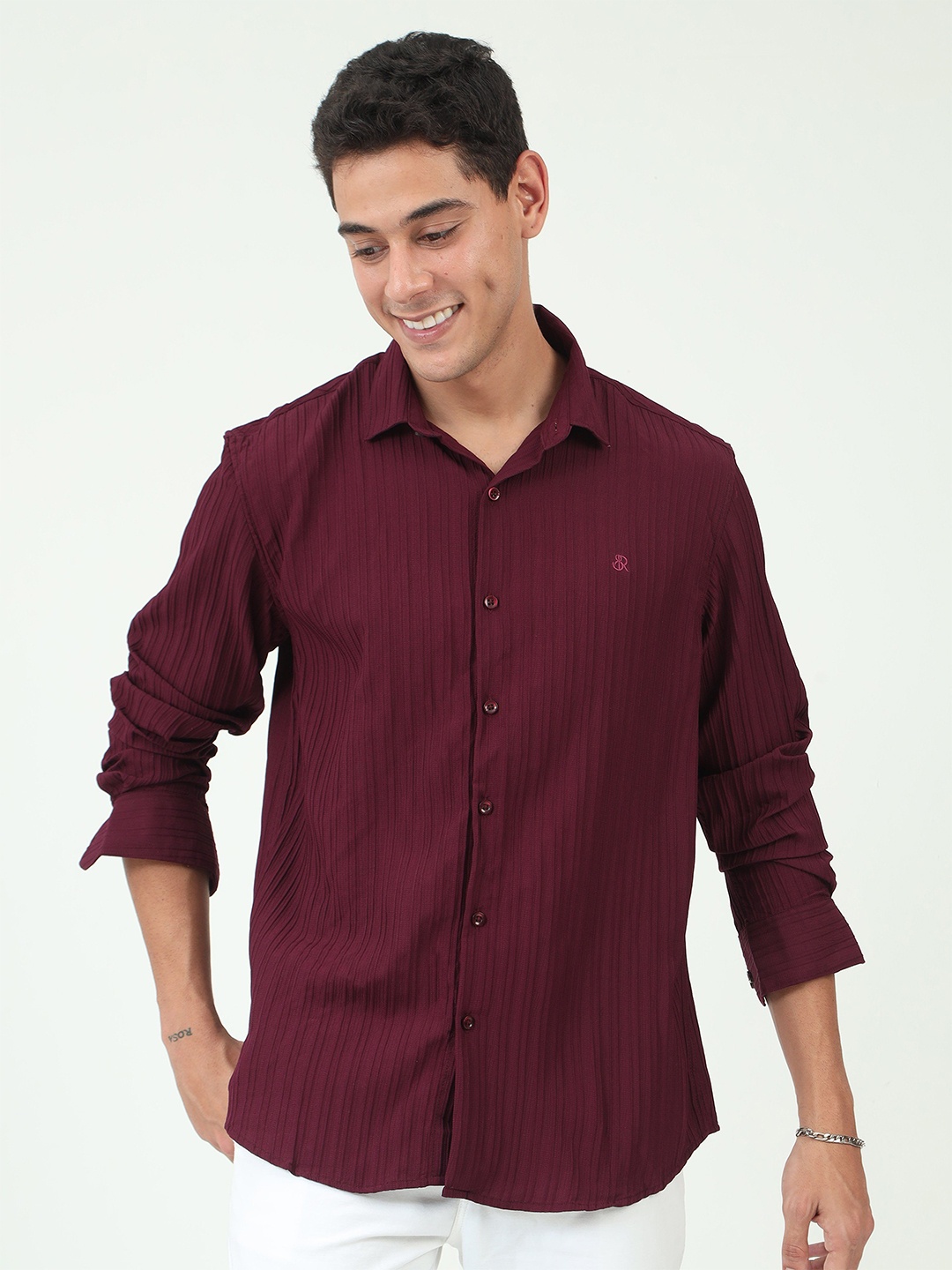 

SORATIA Men Opaque Striped Casual Shirt, Red