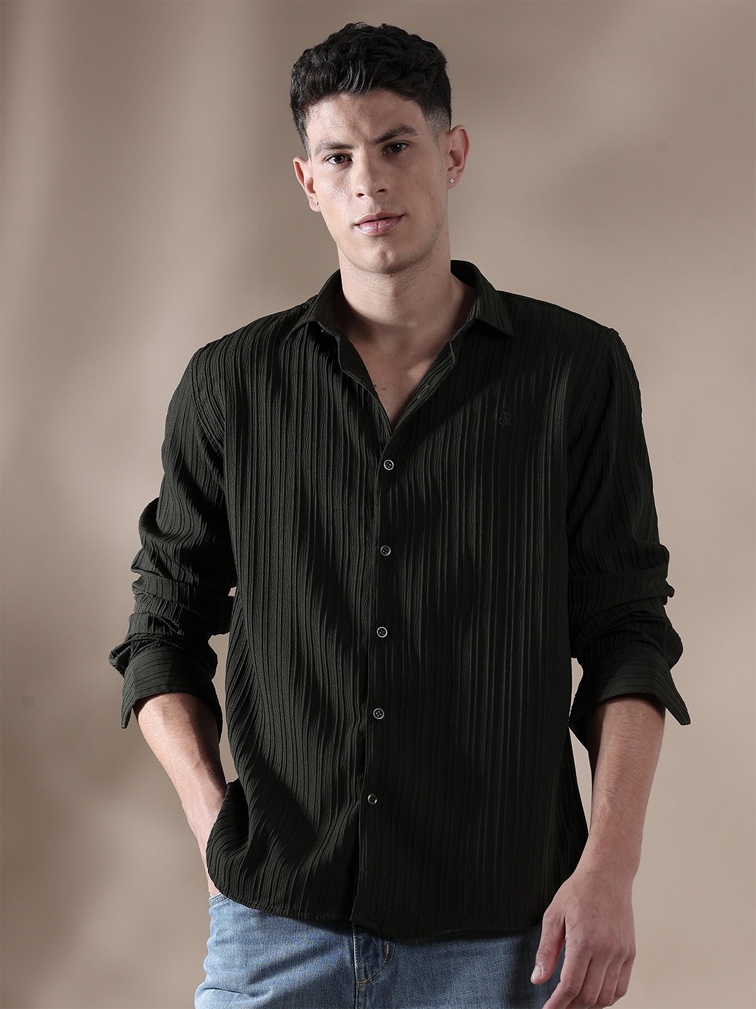 

SORATIA Men Opaque Striped Casual Shirt, Green