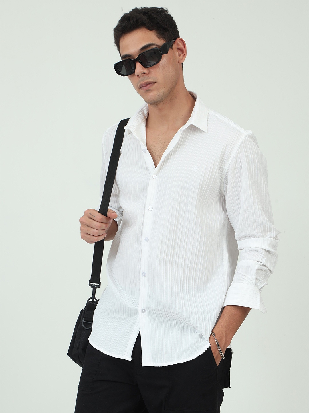 

SORATIA Men Opaque Striped Casual Shirt, White
