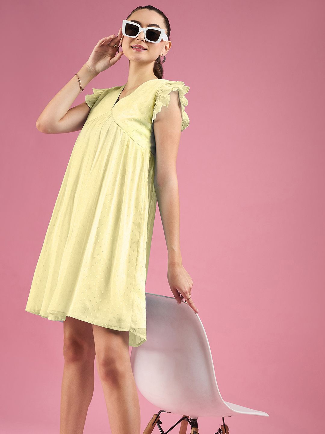 

DressBerry Flutter Sleeve A-Line Dress, Yellow