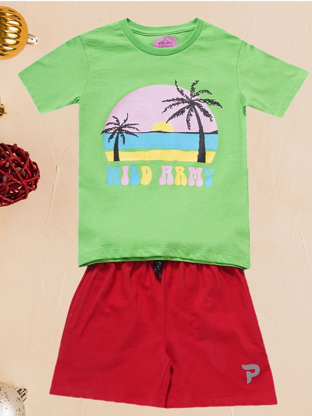 

BAESD Boys Printed T-shirt with Shorts, Green