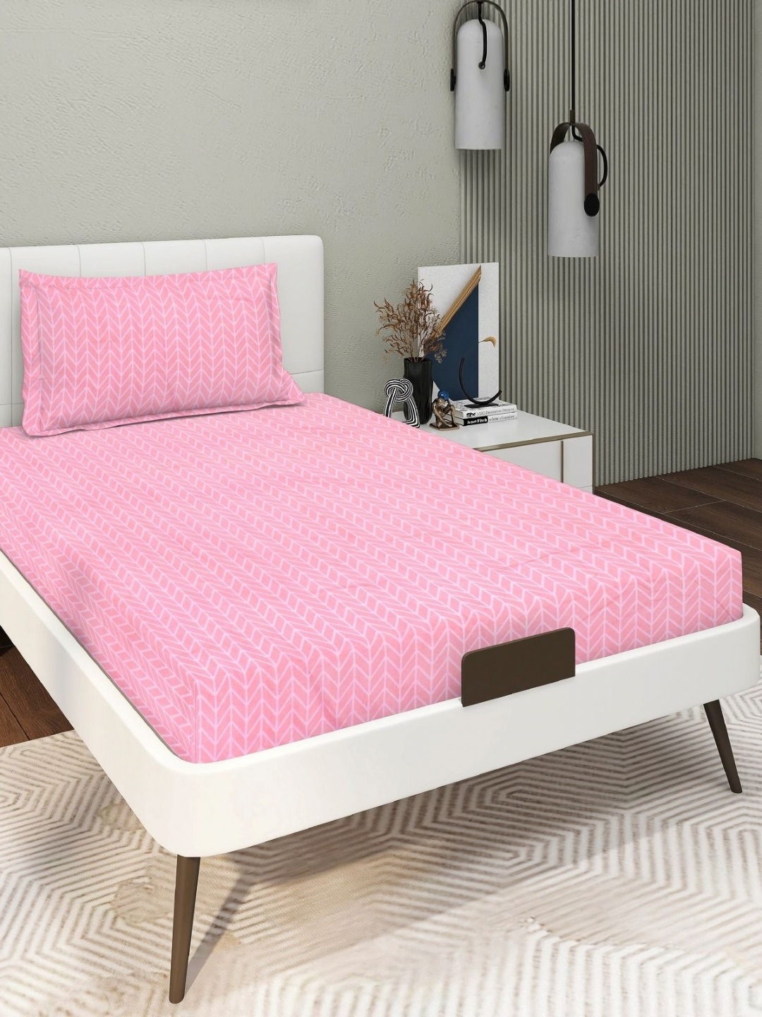 

RD TREND Pink 210 TC Single Bedsheet with 1 Pillow Covers