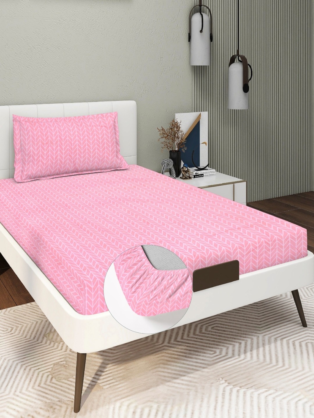 

RD TREND Pink 210 TC Single Bedsheet with 1 Pillow Covers