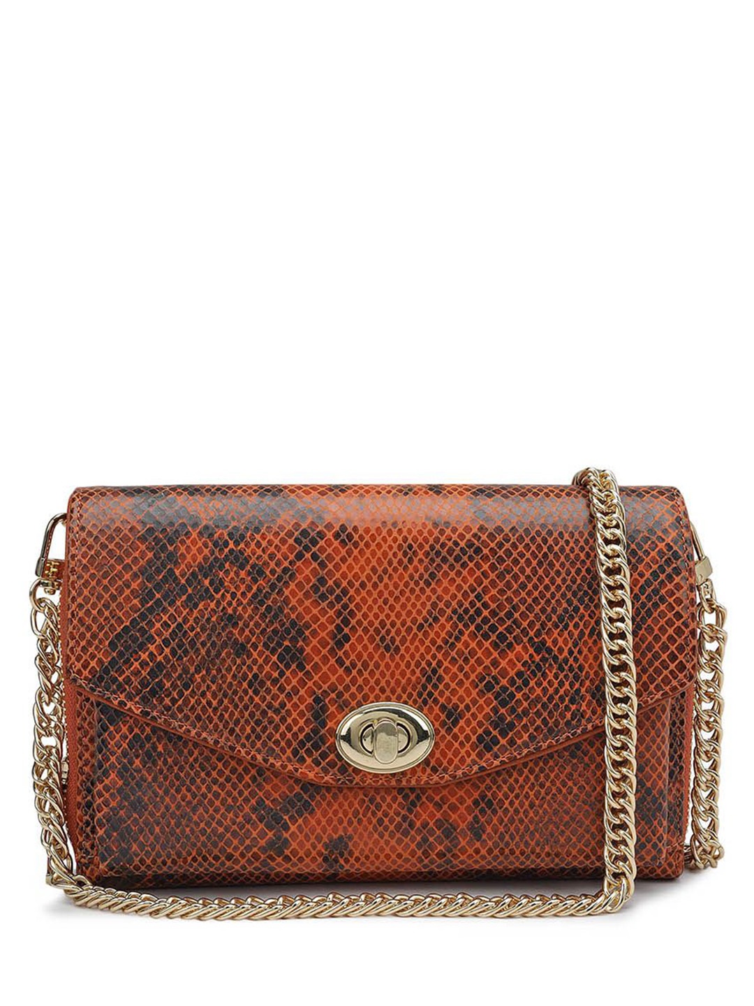 

Da Milano Women Abstract Printed Leather Envelope, Orange
