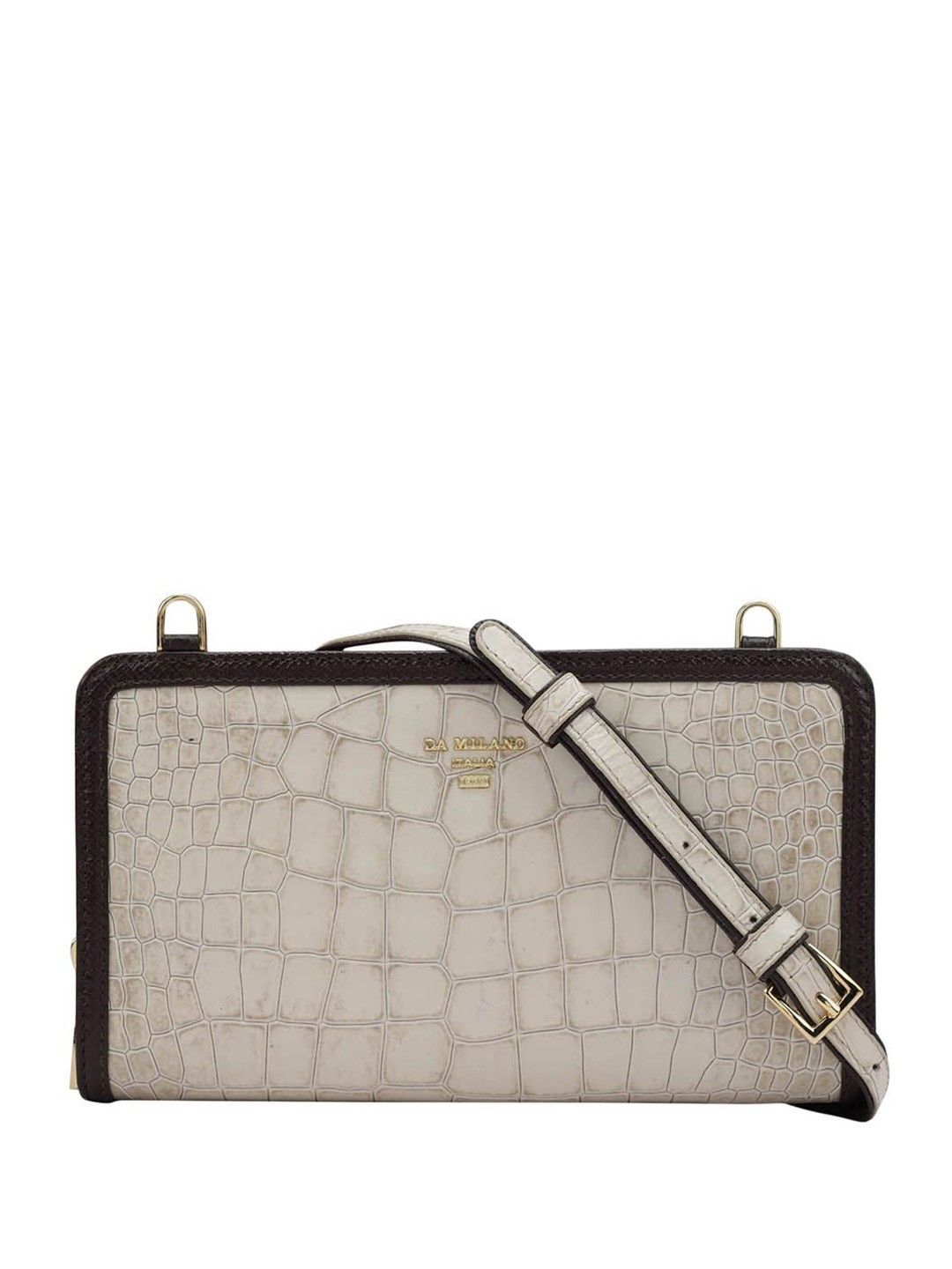 

Da Milano Women Abstract Textured Leather Zip Around Wallet, White