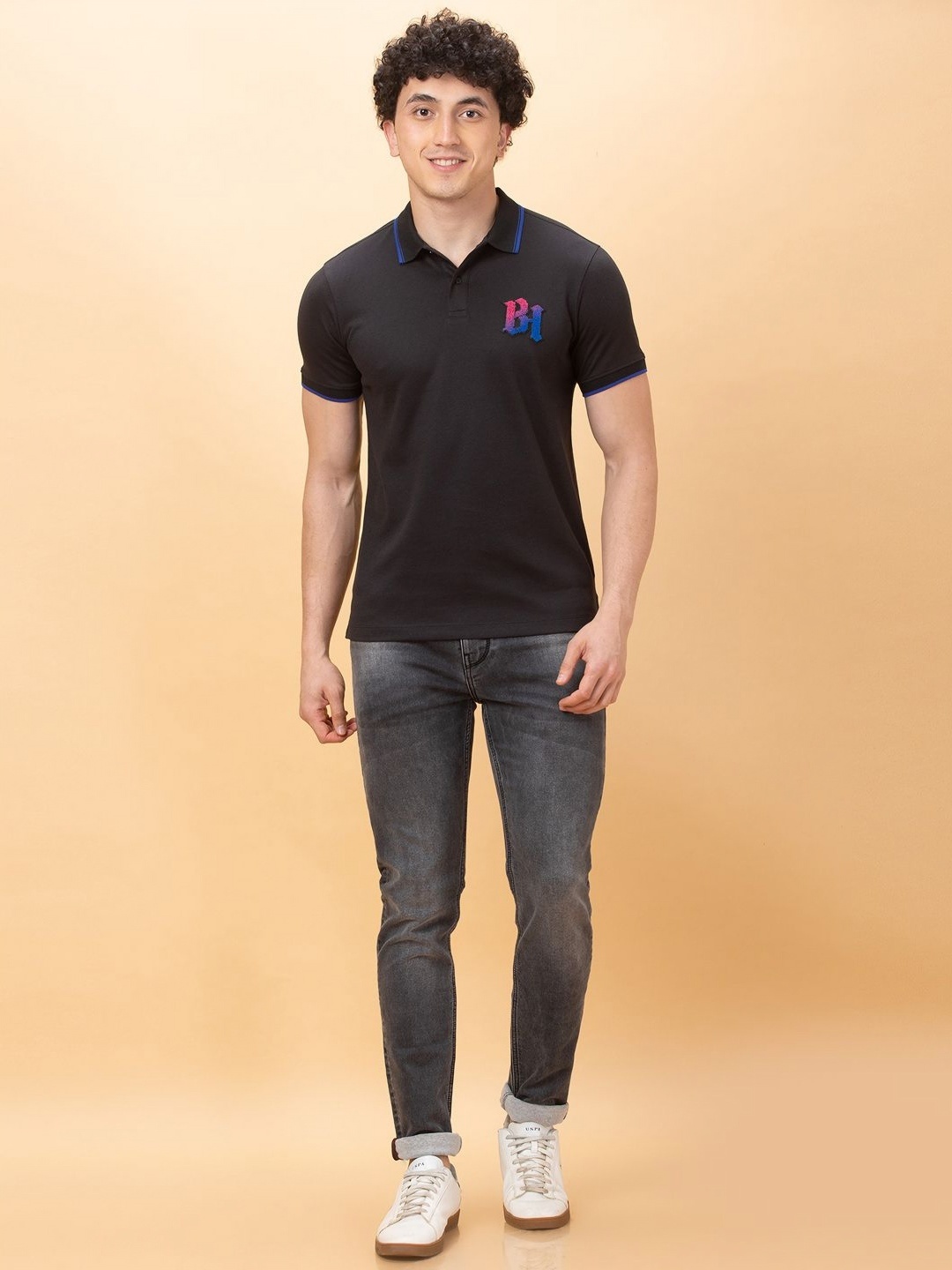 

Being Human Men Polo Collar Applique T-shirt, Black