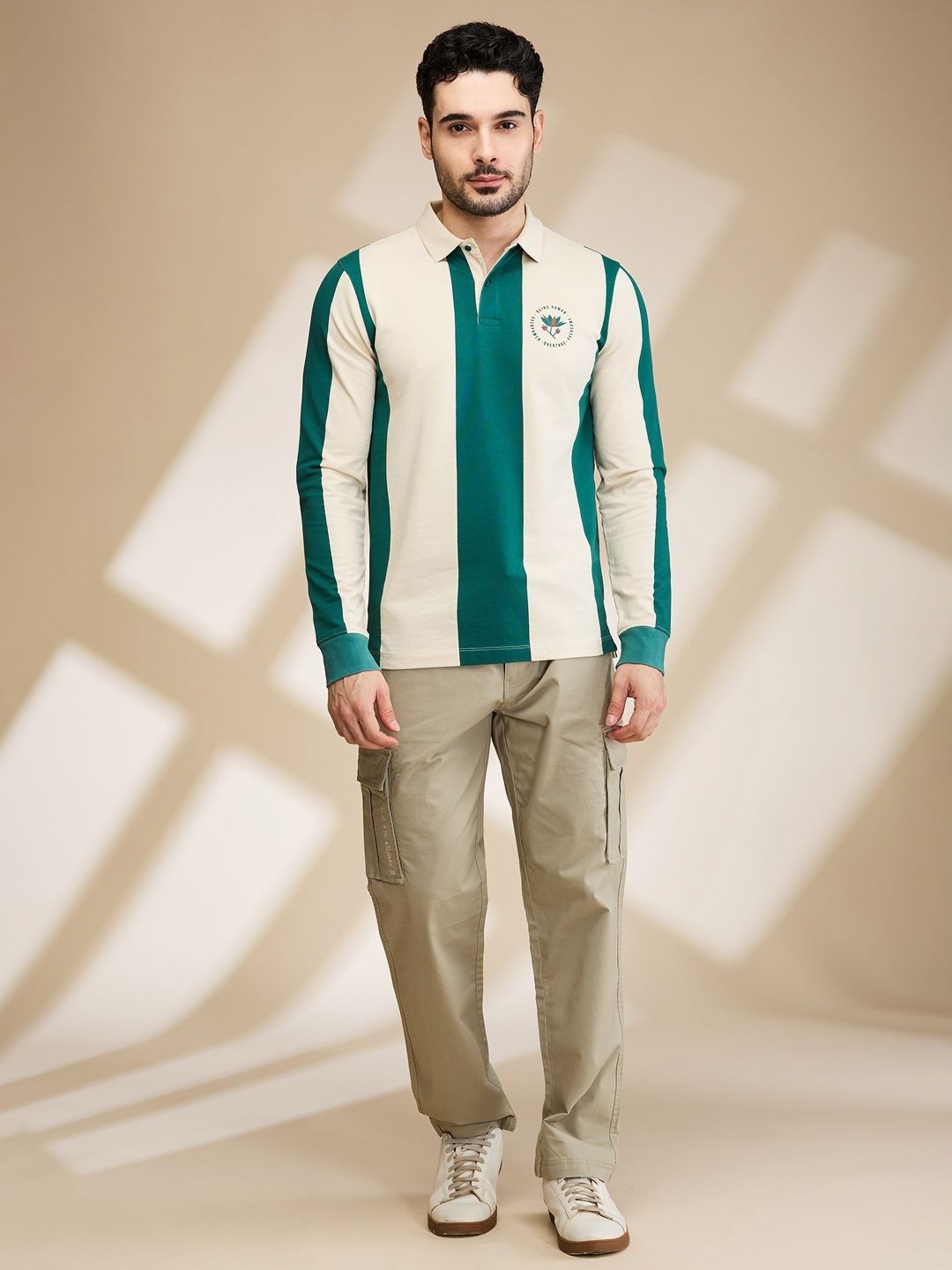 

Being Human Men Colourblocked Polo Collar Applique T-shirt, White