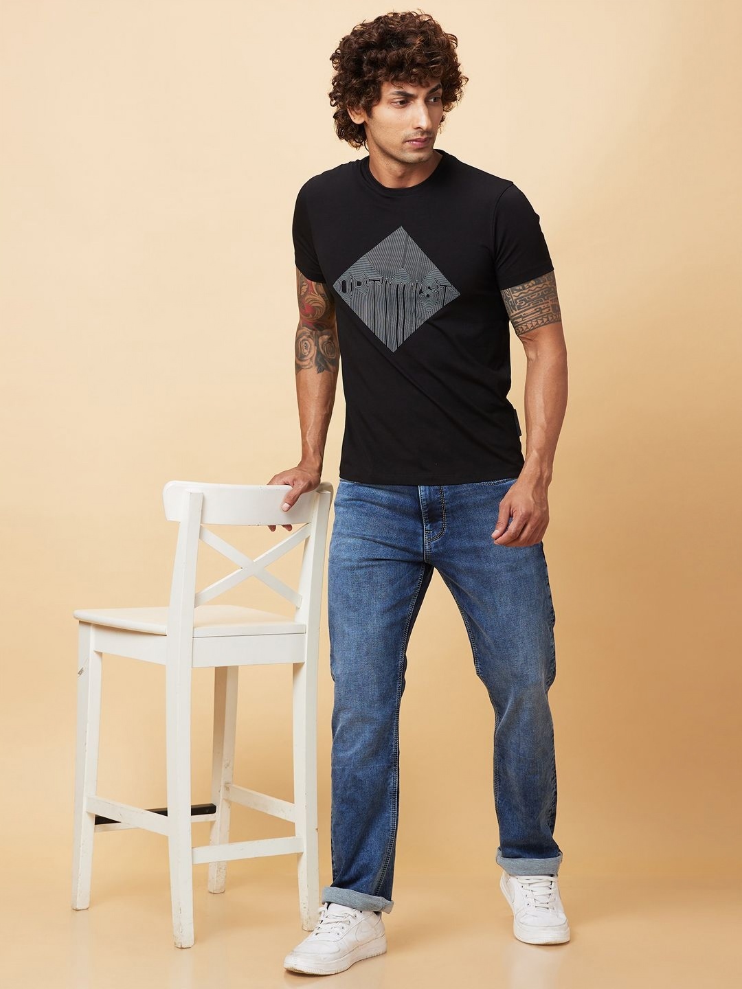 

Being Human Men Printed Applique T-shirt, Black