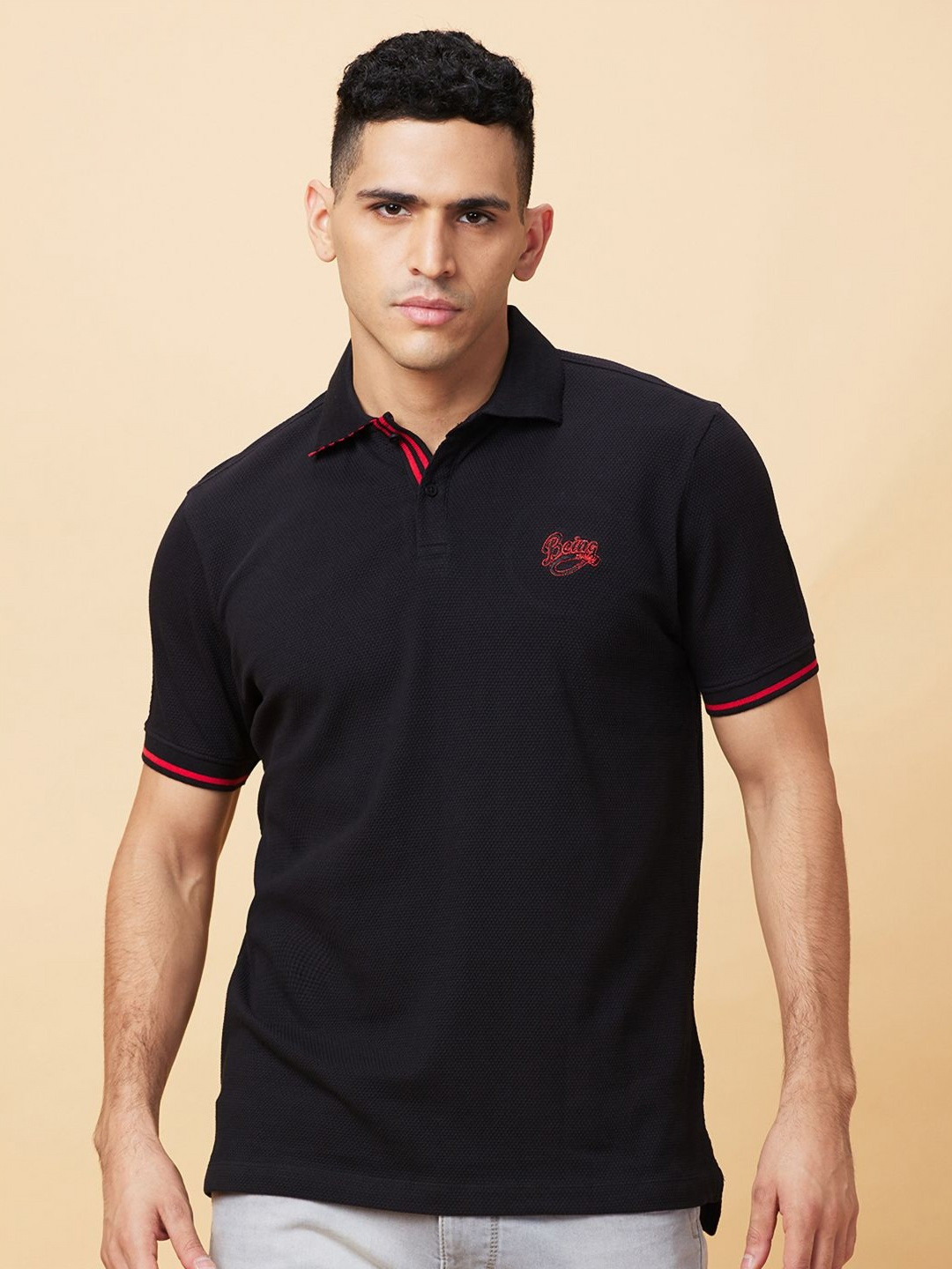 

Being Human Men Polo Collar Applique T-shirt, Black