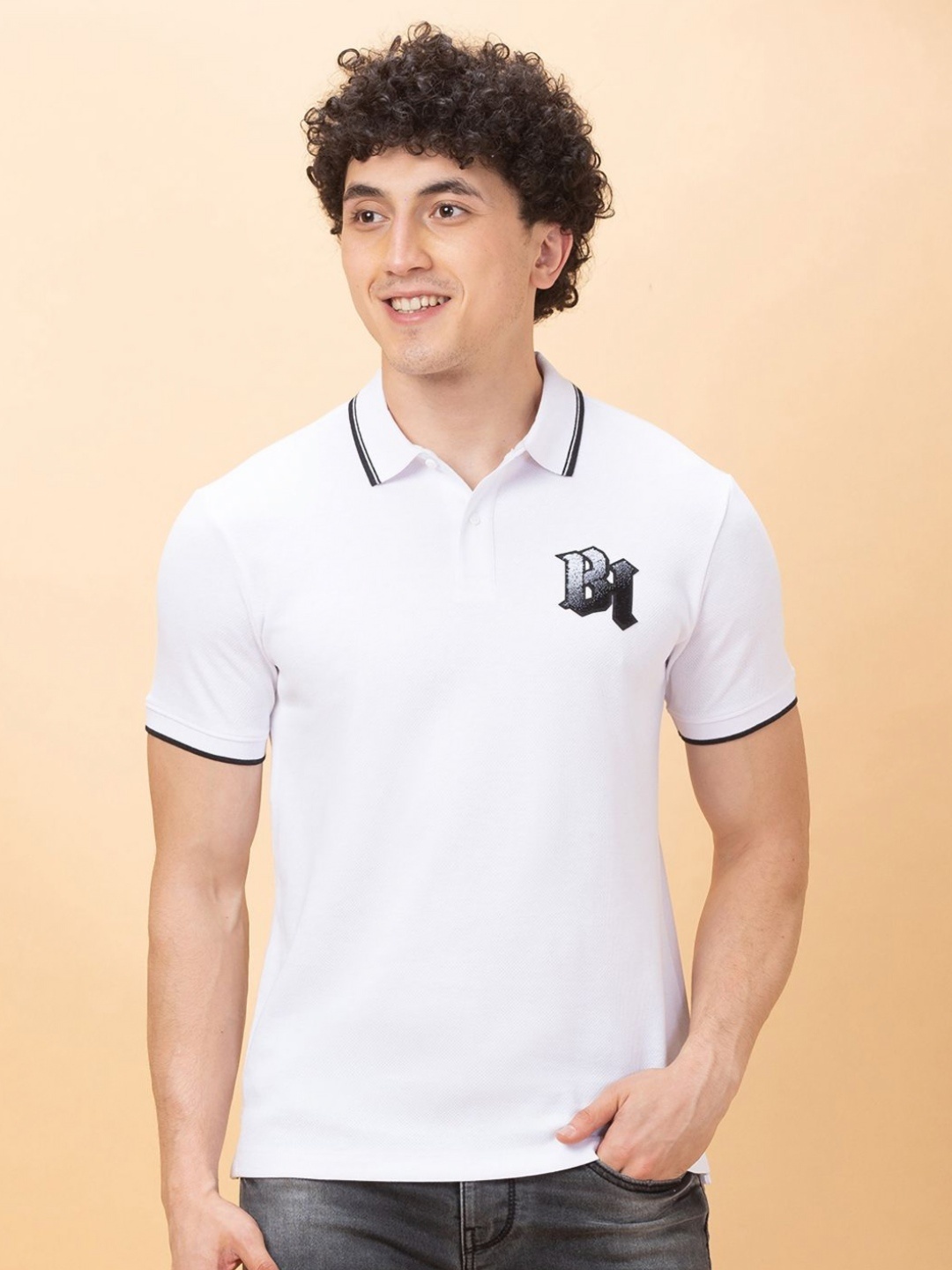

Being Human Men Polo Collar Applique T-shirt, White