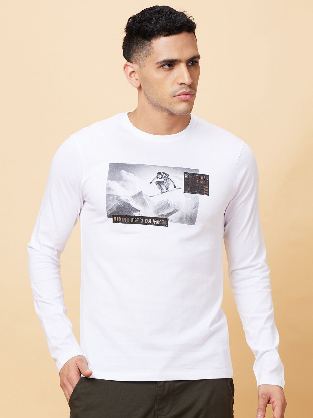 

Being Human Men Printed Applique T-shirt, White