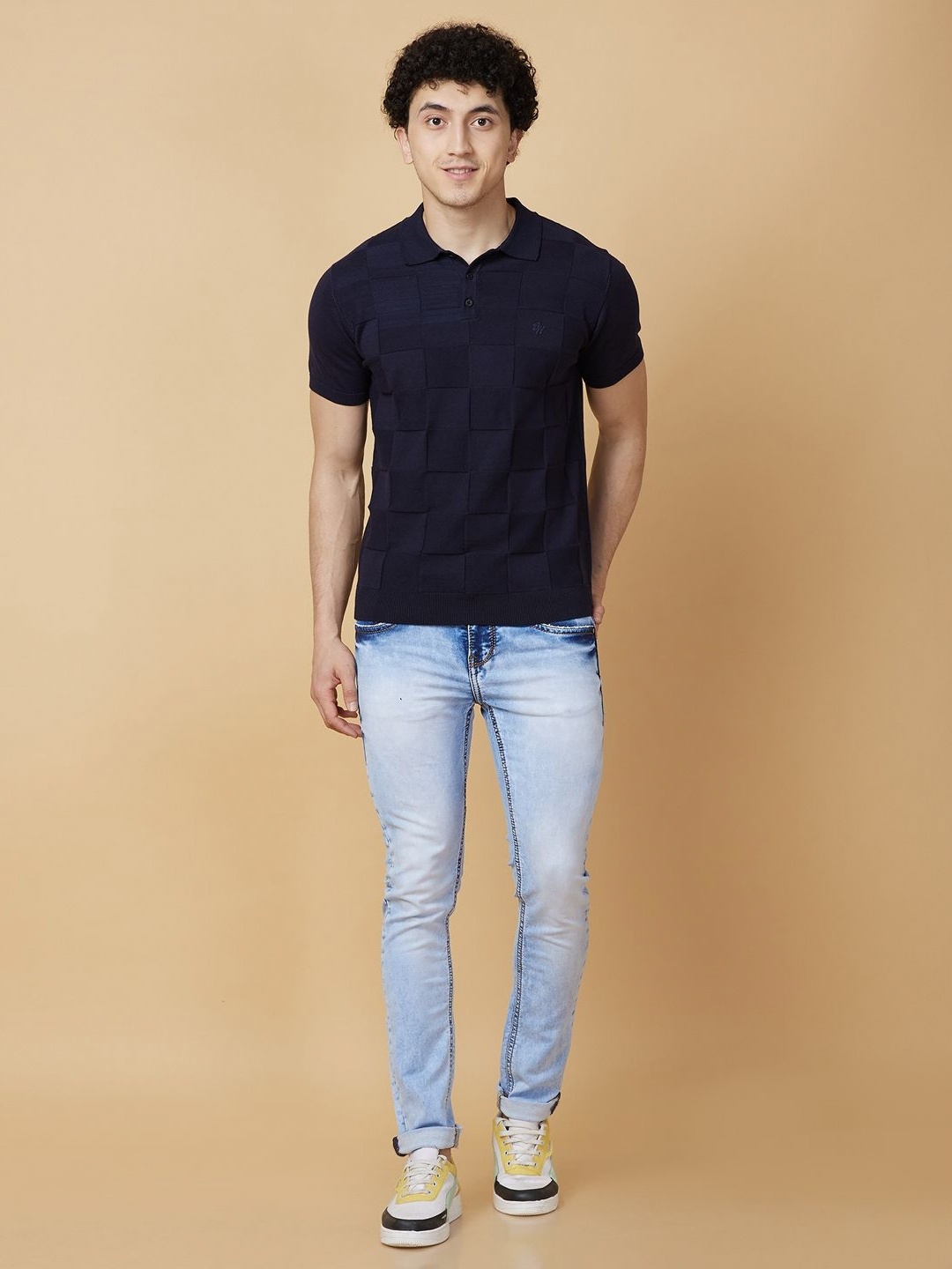 

Being Human Men Checked Polo Collar Pockets T-shirt, Blue