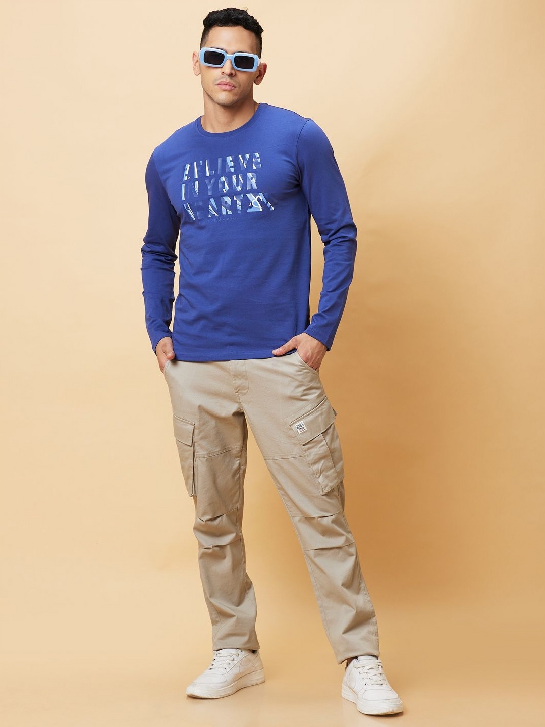

Being Human Men Typography Printed Applique T-shirt, Blue