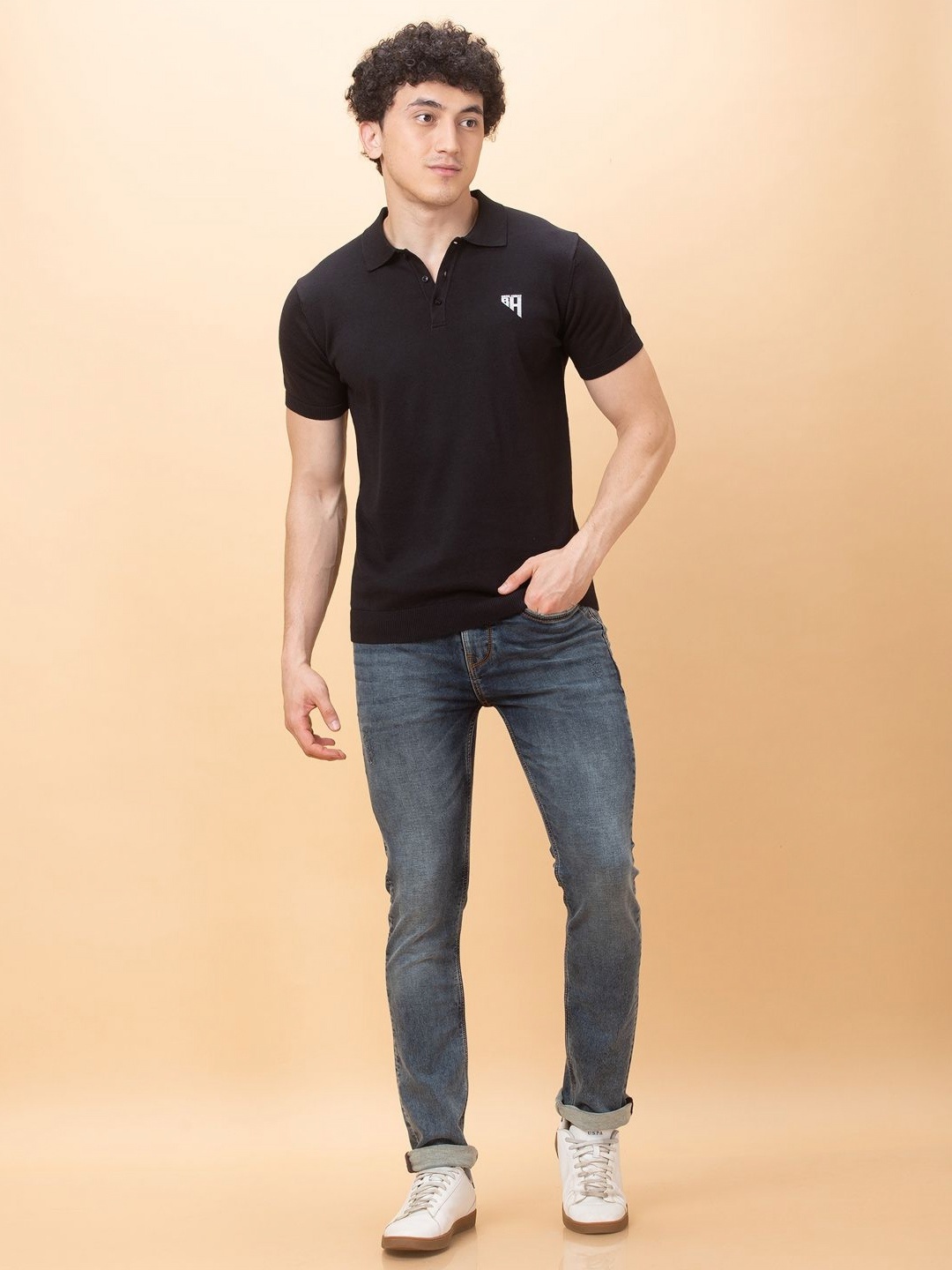

Being Human Men Polo Collar Applique T-shirt, Black