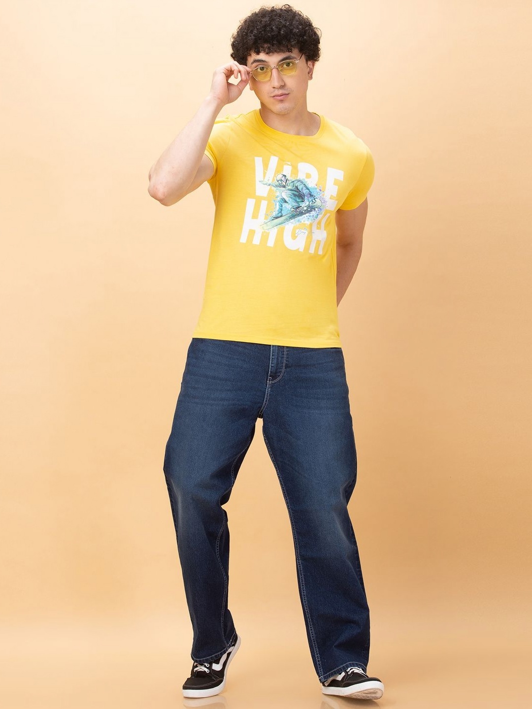 Being Human Men Typography Printed Applique Slim Fit T-shirt, Yellow