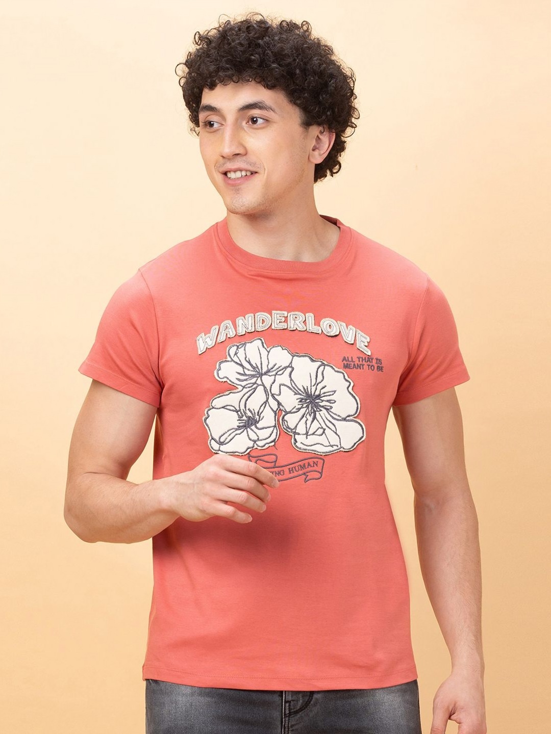 

Being Human Men Floral Printed Applique T-shirt, Red
