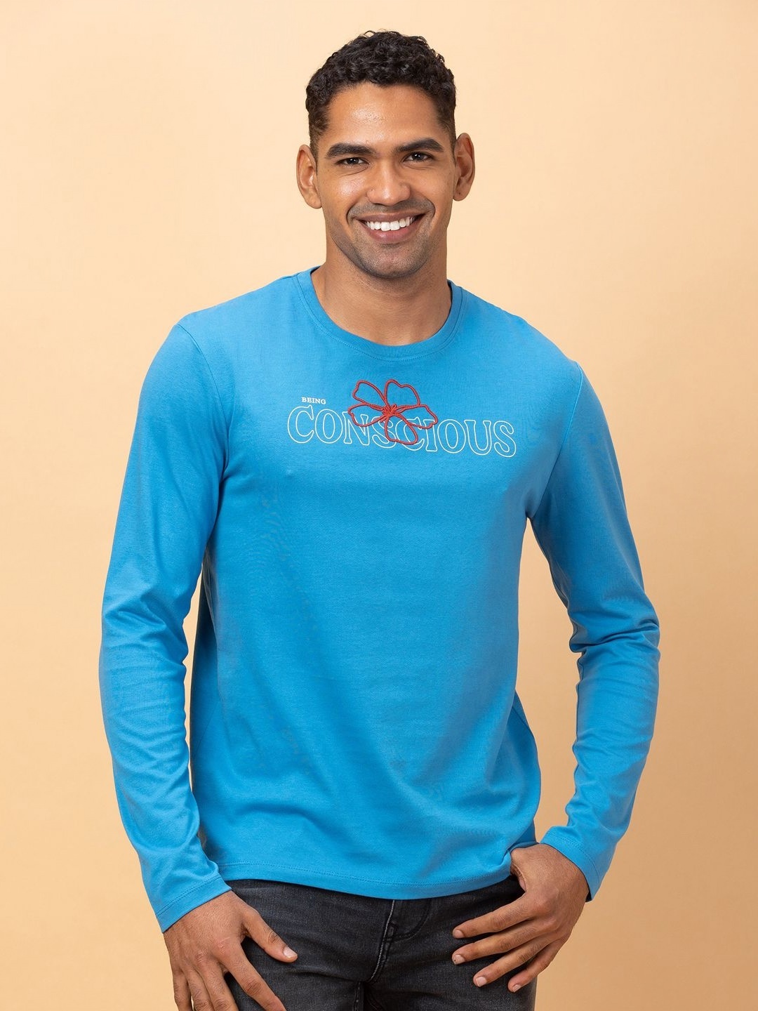

Being Human Men Typography Henley Neck T-shirt, Blue