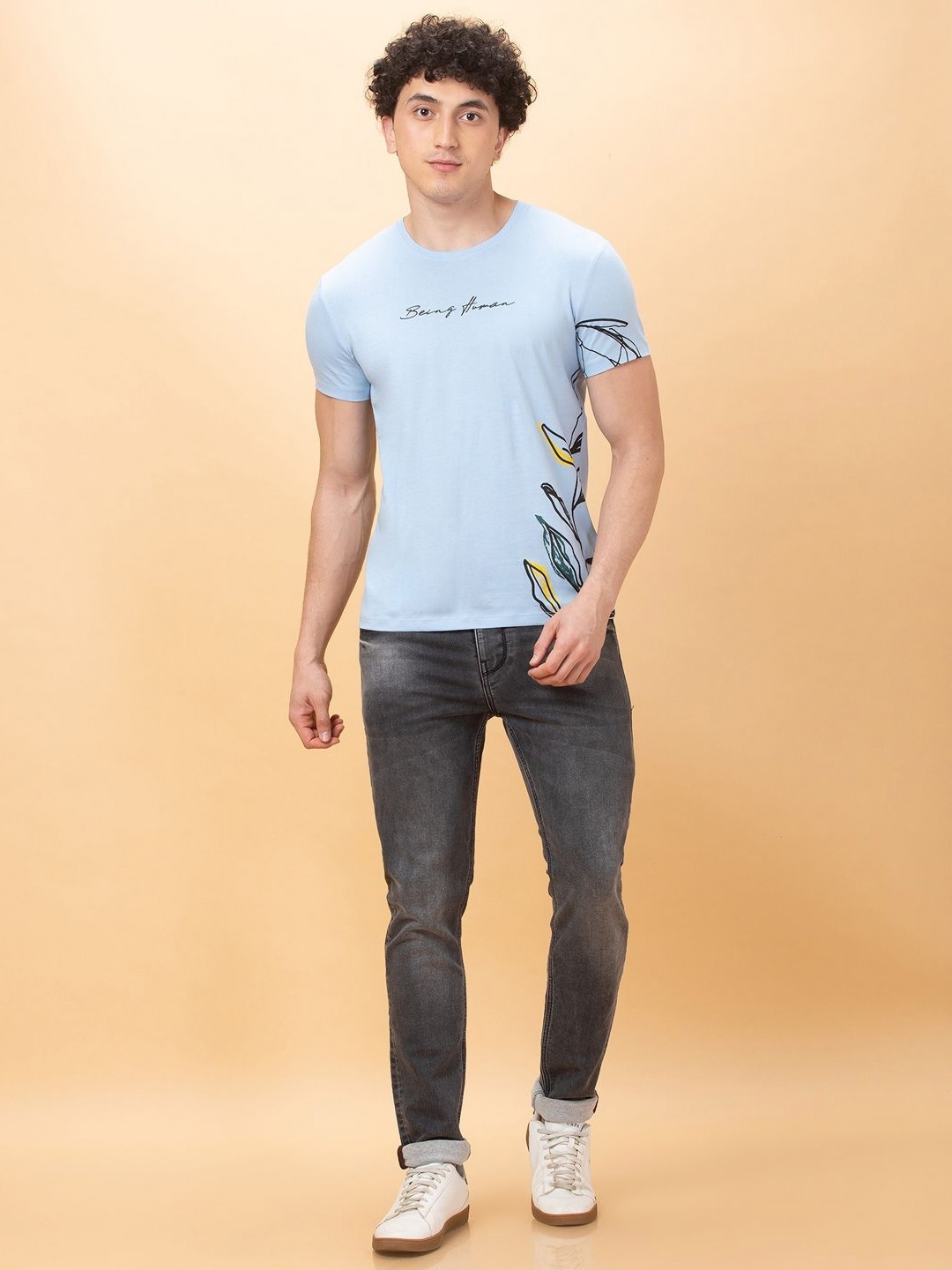 Being Human Men Typography Printed Applique T-shirt, Blue