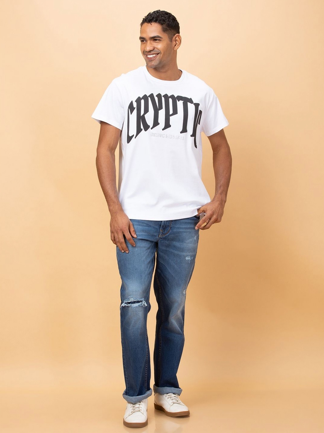

Being Human Men Typography Printed Pockets T-shirt, White