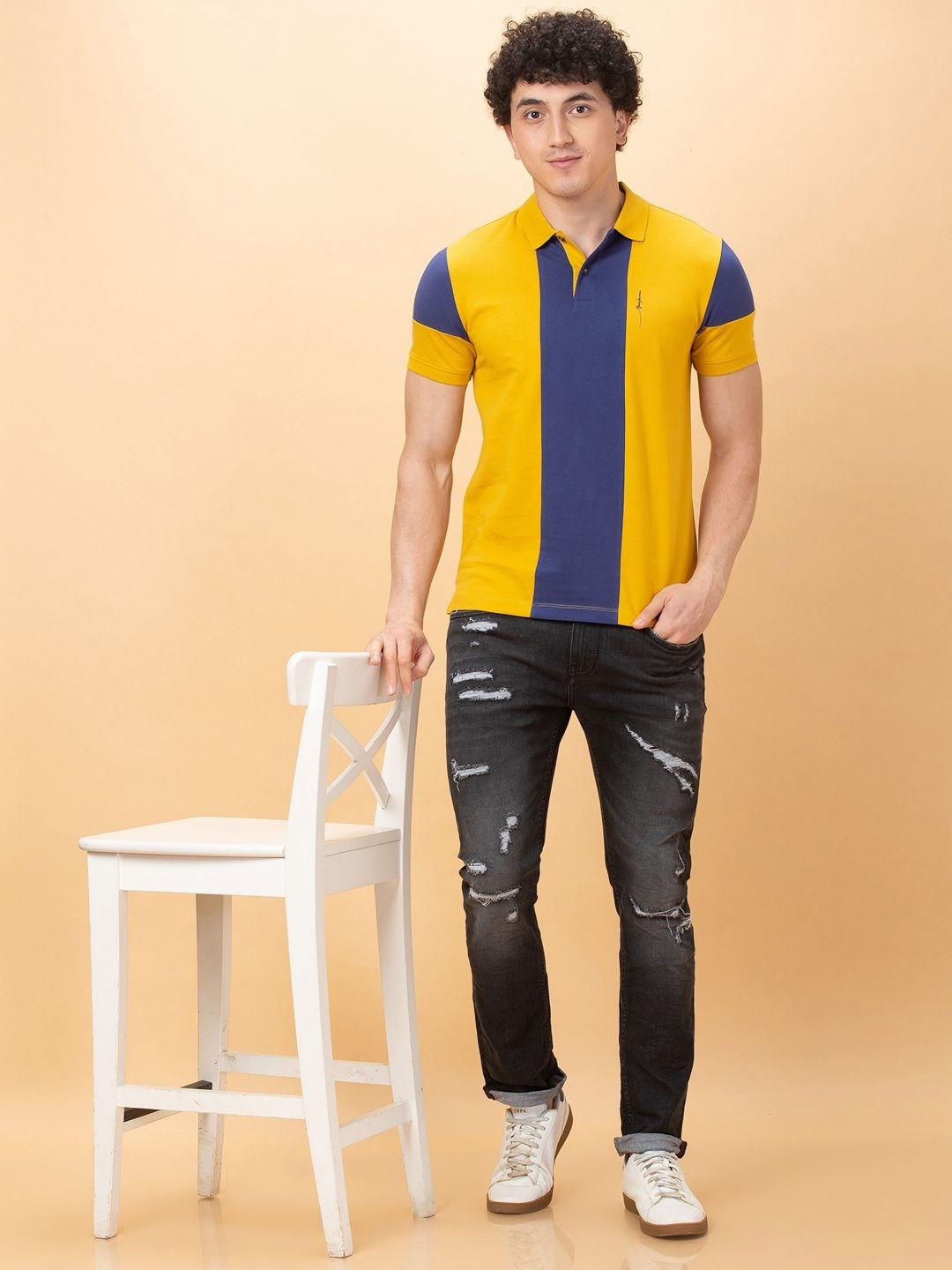 

Being Human Men Colourblocked Polo Collar Applique T-shirt, Yellow