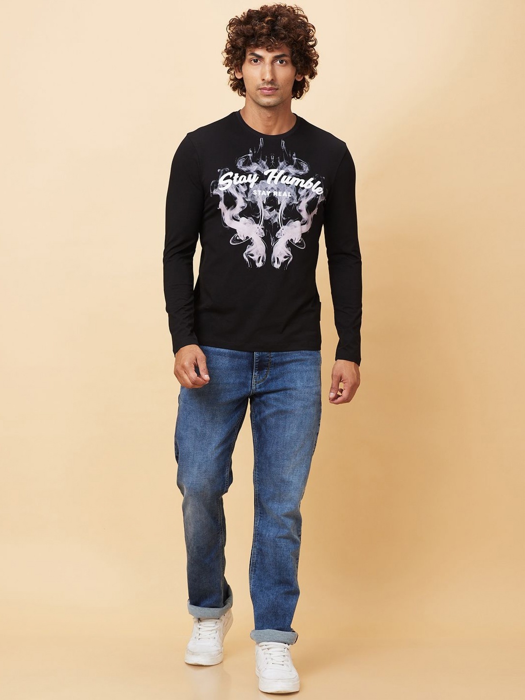 

Being Human Men Typography Printed Henley Neck Raw Edge T-shirt, Black