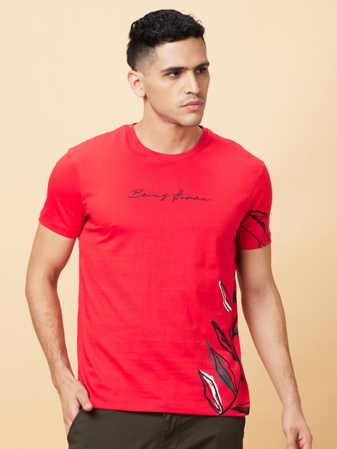 

Being Human Men Printed Cut Outs T-shirt, Red