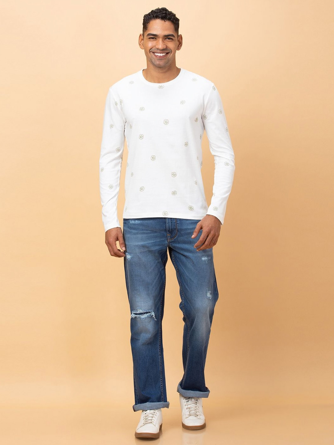 

Being Human Men Printed Henley Neck T-shirt, White