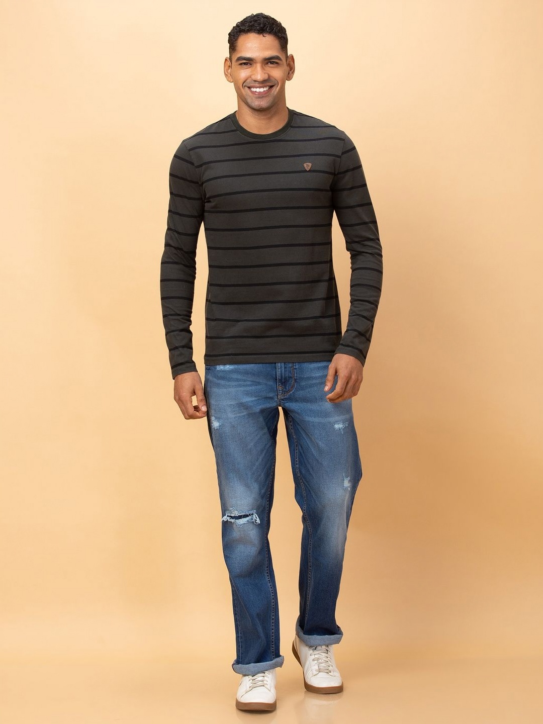 

Being Human Men Striped Applique T-shirt, Green