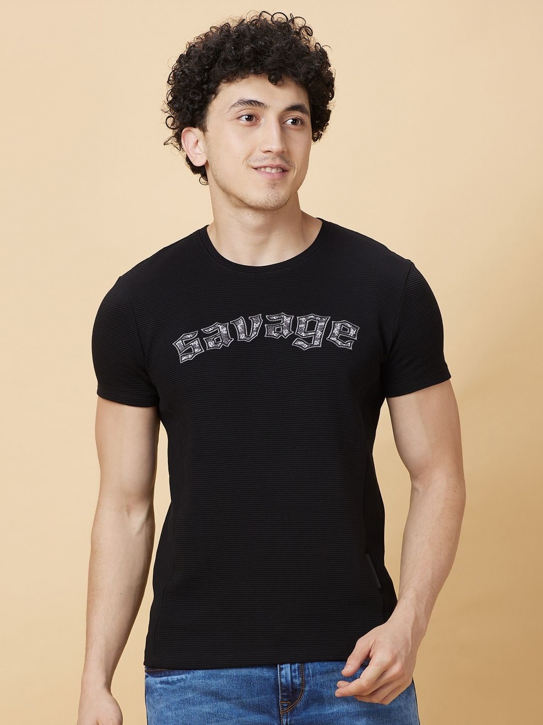 

Being Human Men Typography Applique T-shirt, Black
