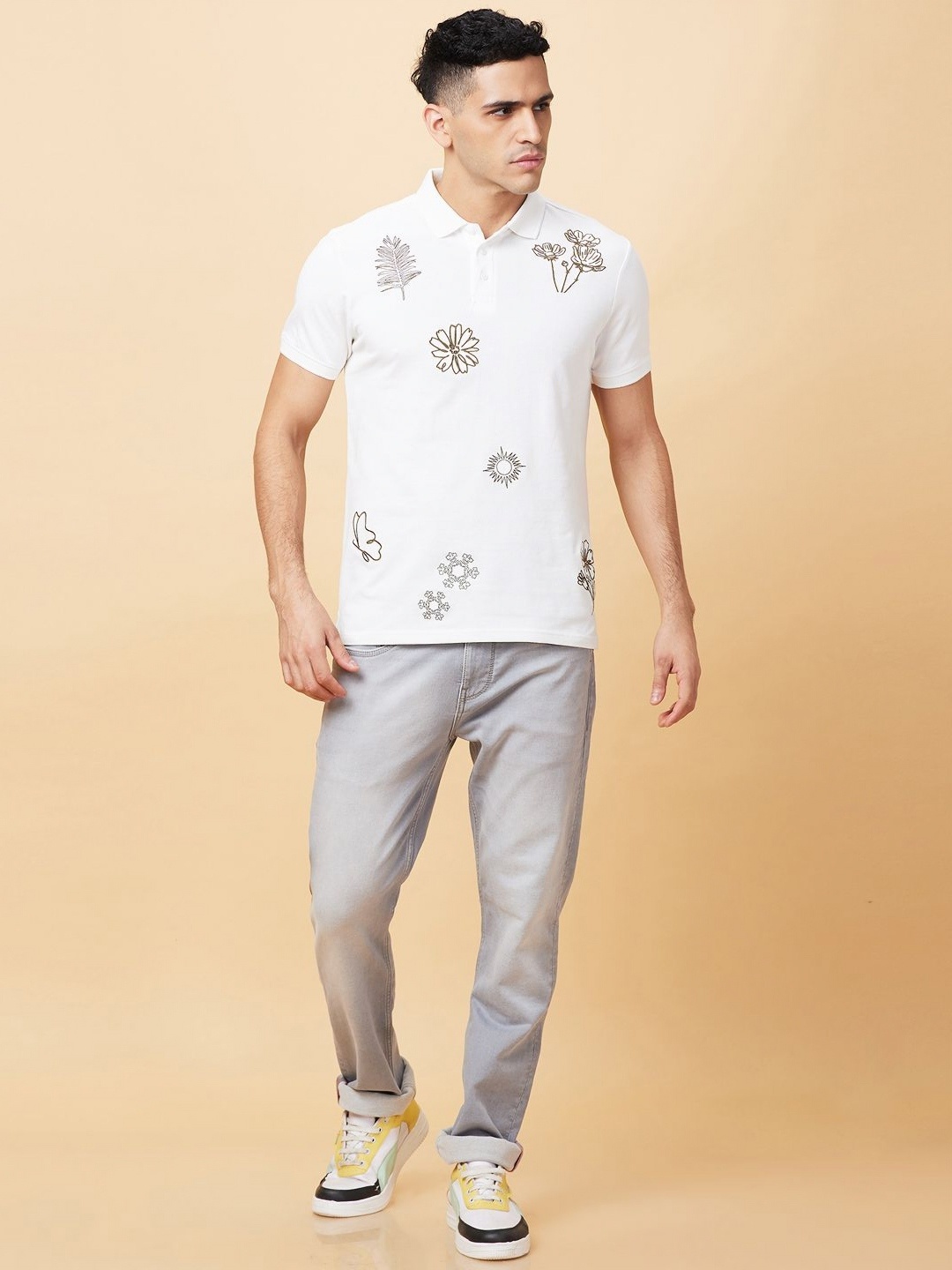 

Being Human Men Printed Polo Collar T-shirt, White