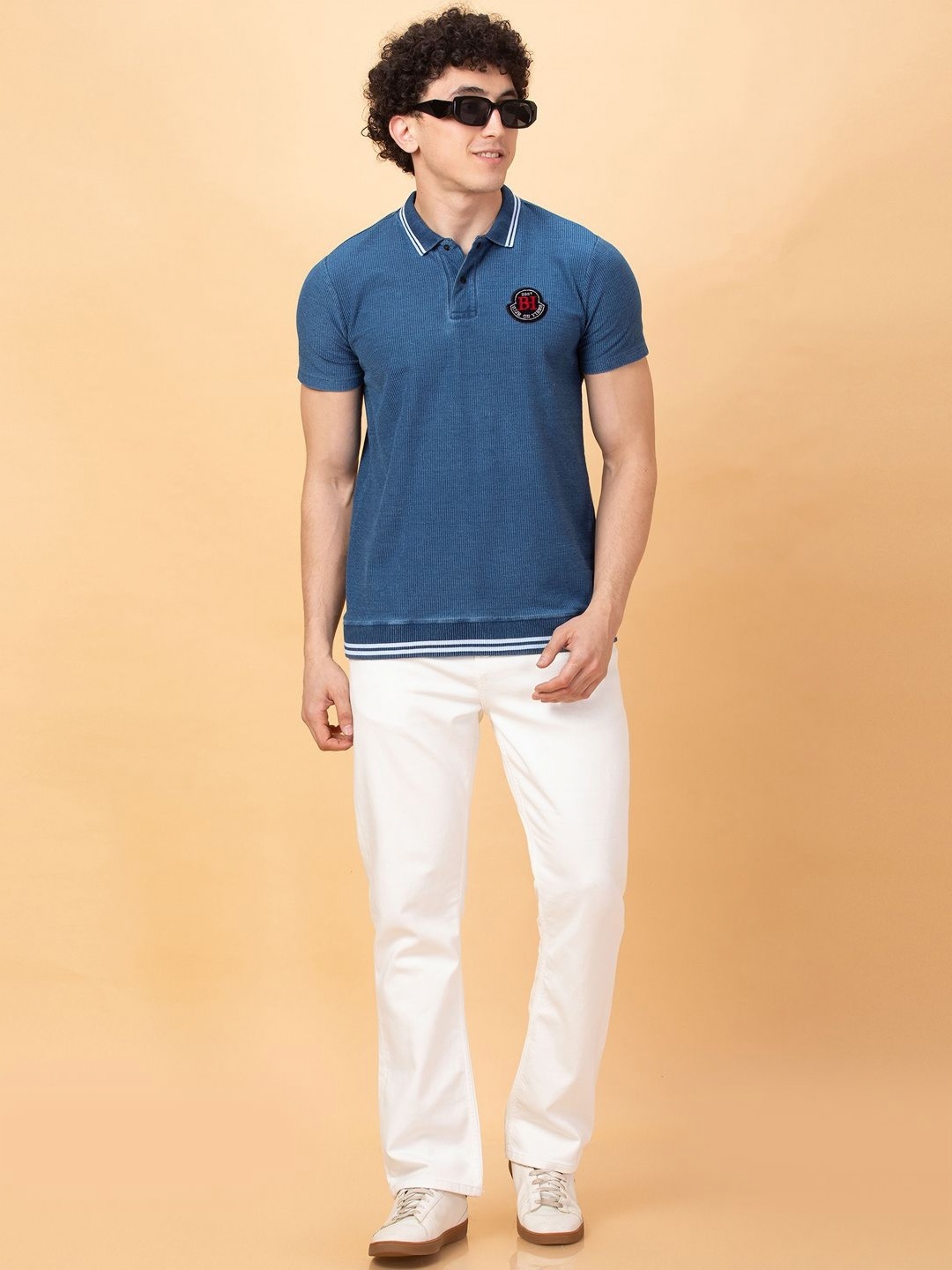 

Being Human Men Polo Collar Applique T-shirt, Blue