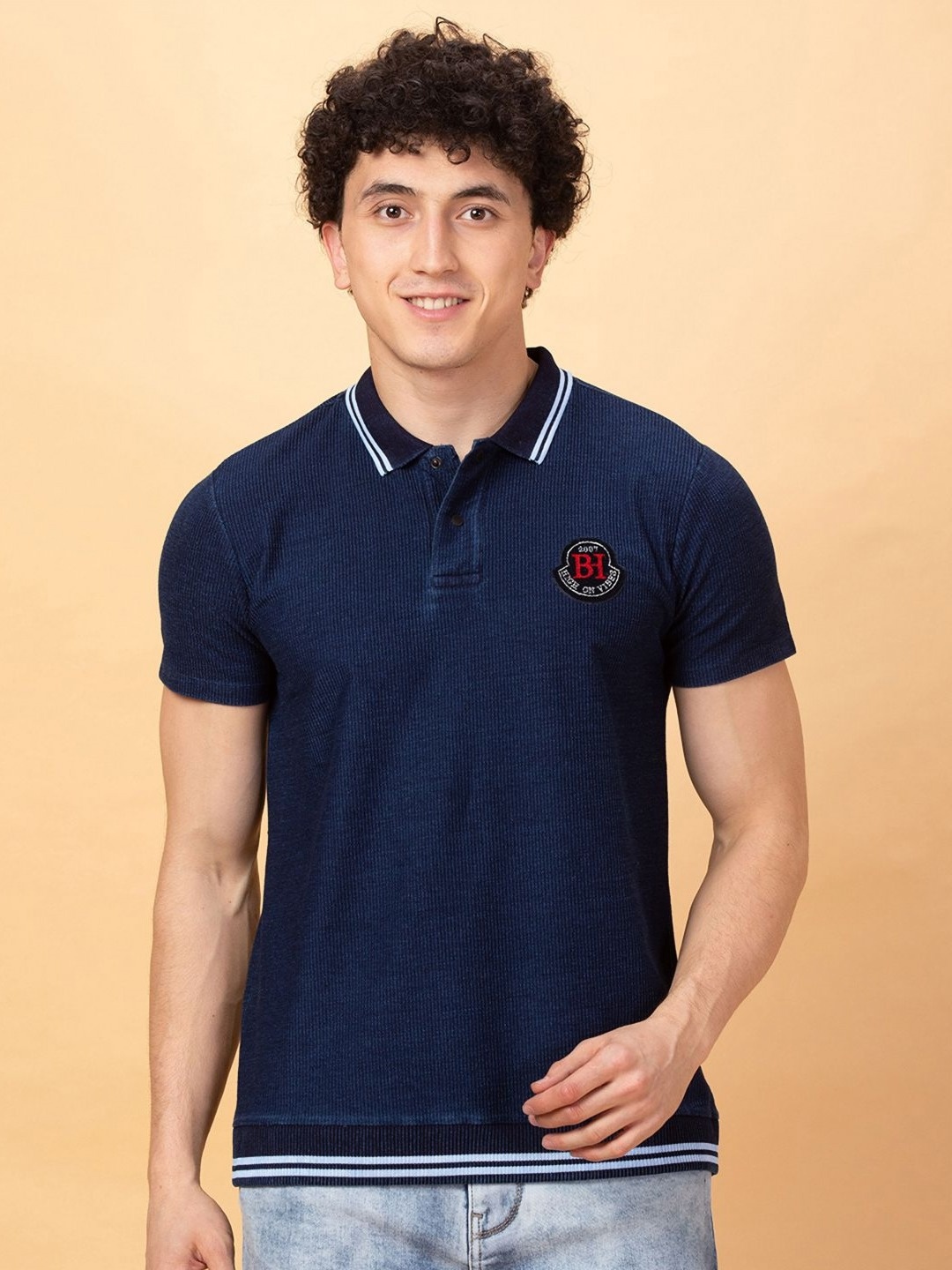 

Being Human Men Polo Collar Applique T-shirt, Blue