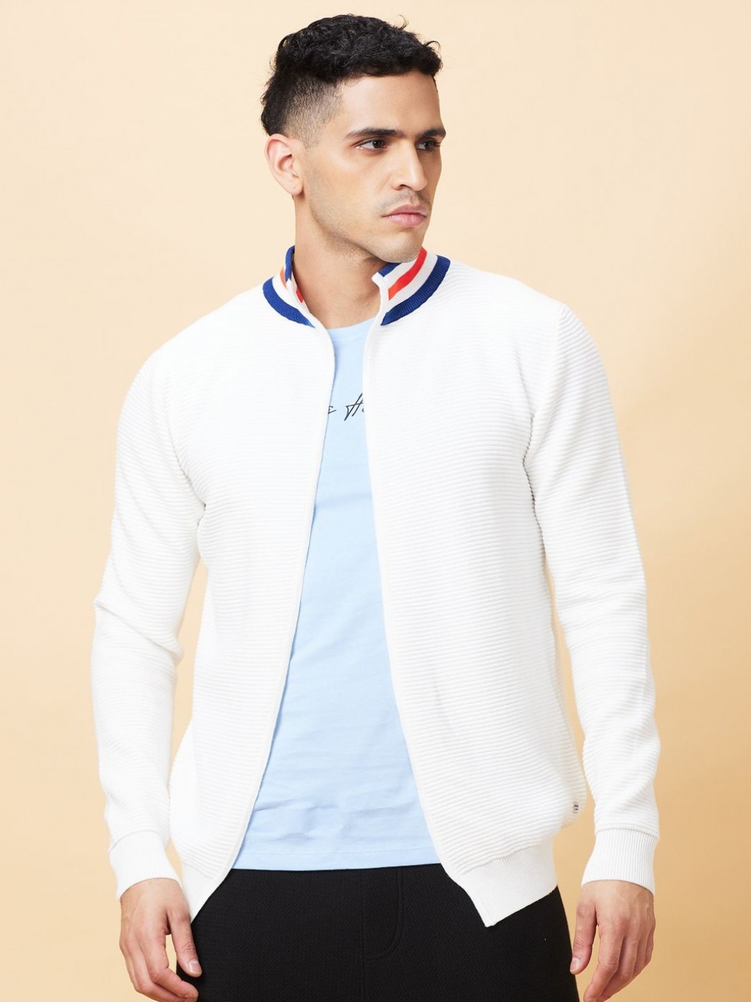 

Being Human Men Colourblocked Mandarin Collar Pockets T-shirt, White