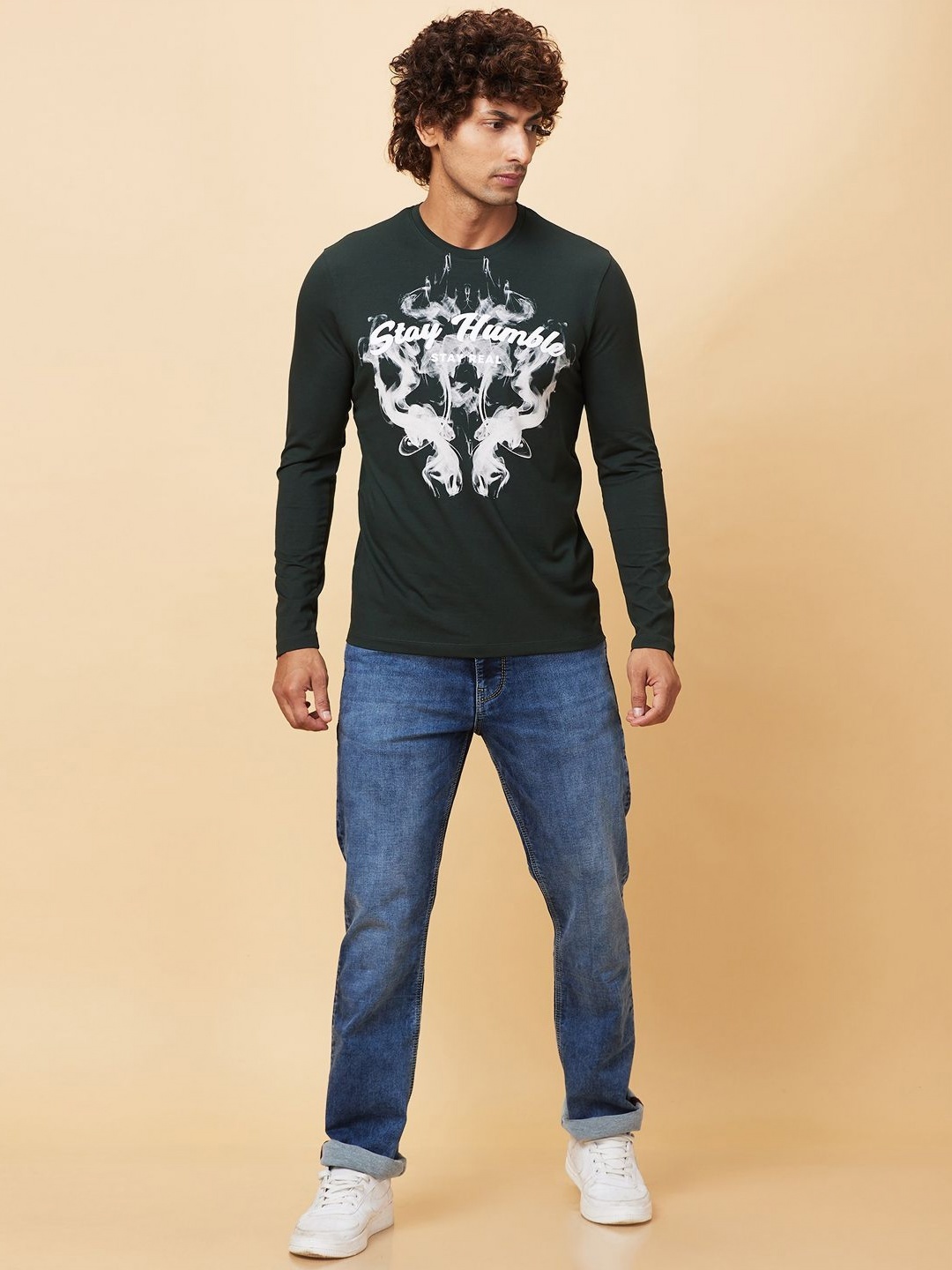 

Being Human Men Printed Henley Neck Applique T-shirt, Green