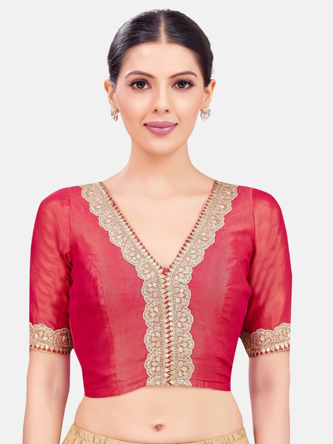 

Studio Shringaar Embroidered Non-Padded Saree Blouse, Pink